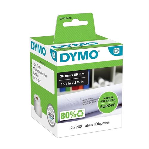 Dymo LW Rotolo etichette 36x89 mm, 2 rotoli da 260 etichette