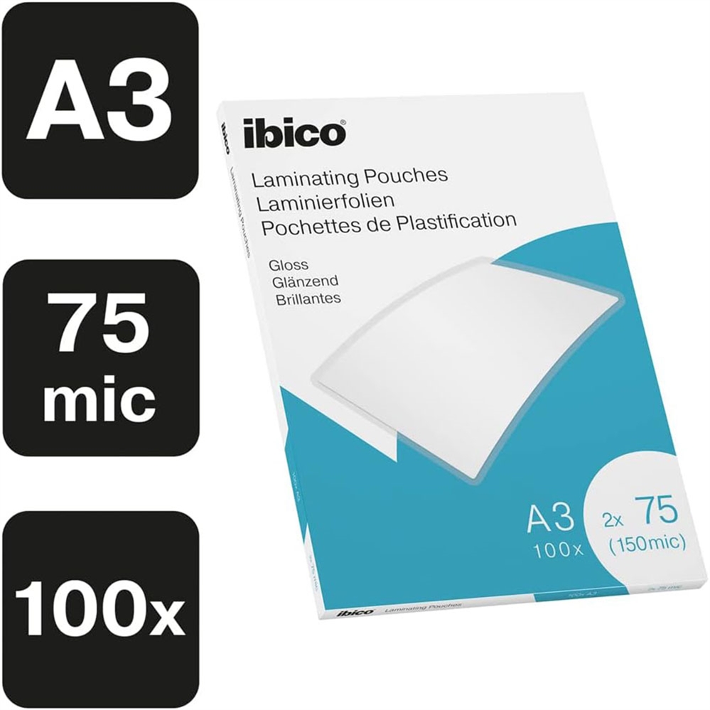 GBC Ibico Pouches per plastificare A3 75 micron, 100 fogli