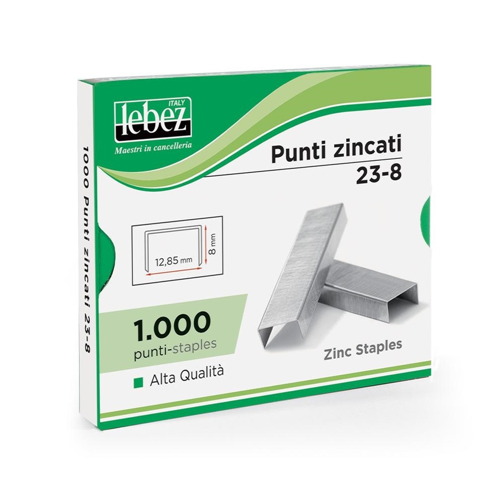 Lebez Punti zincati 23/8, passo 12,8 mm, gamba 8 mm, 1000 pz
