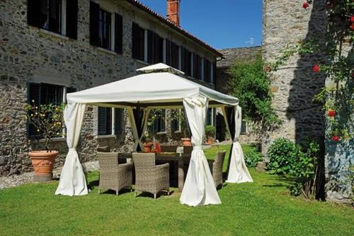 Gazebo quadrato 3 x 3 m in alluminio con tende laterali ecru