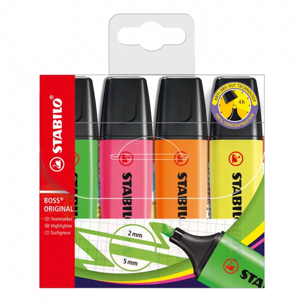 Stabilo Boss Original evidenziatore fluo 4 pz, colori ass.