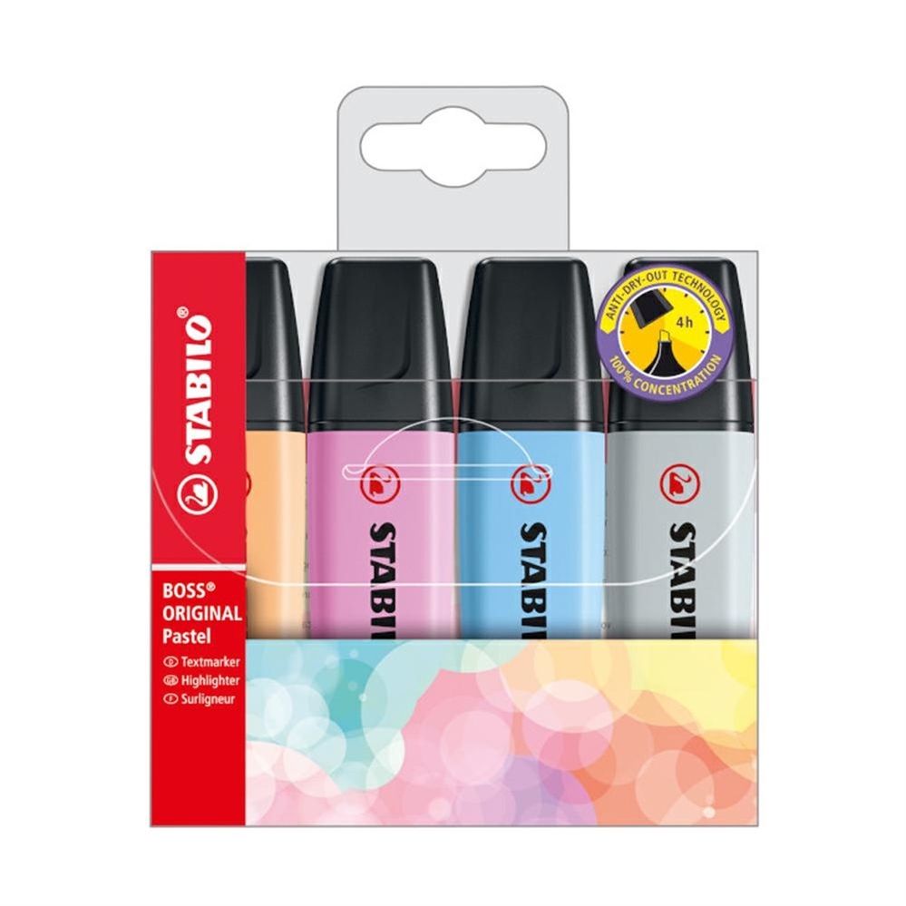 Set 4 stabilo boss evidenziatore colori pastello