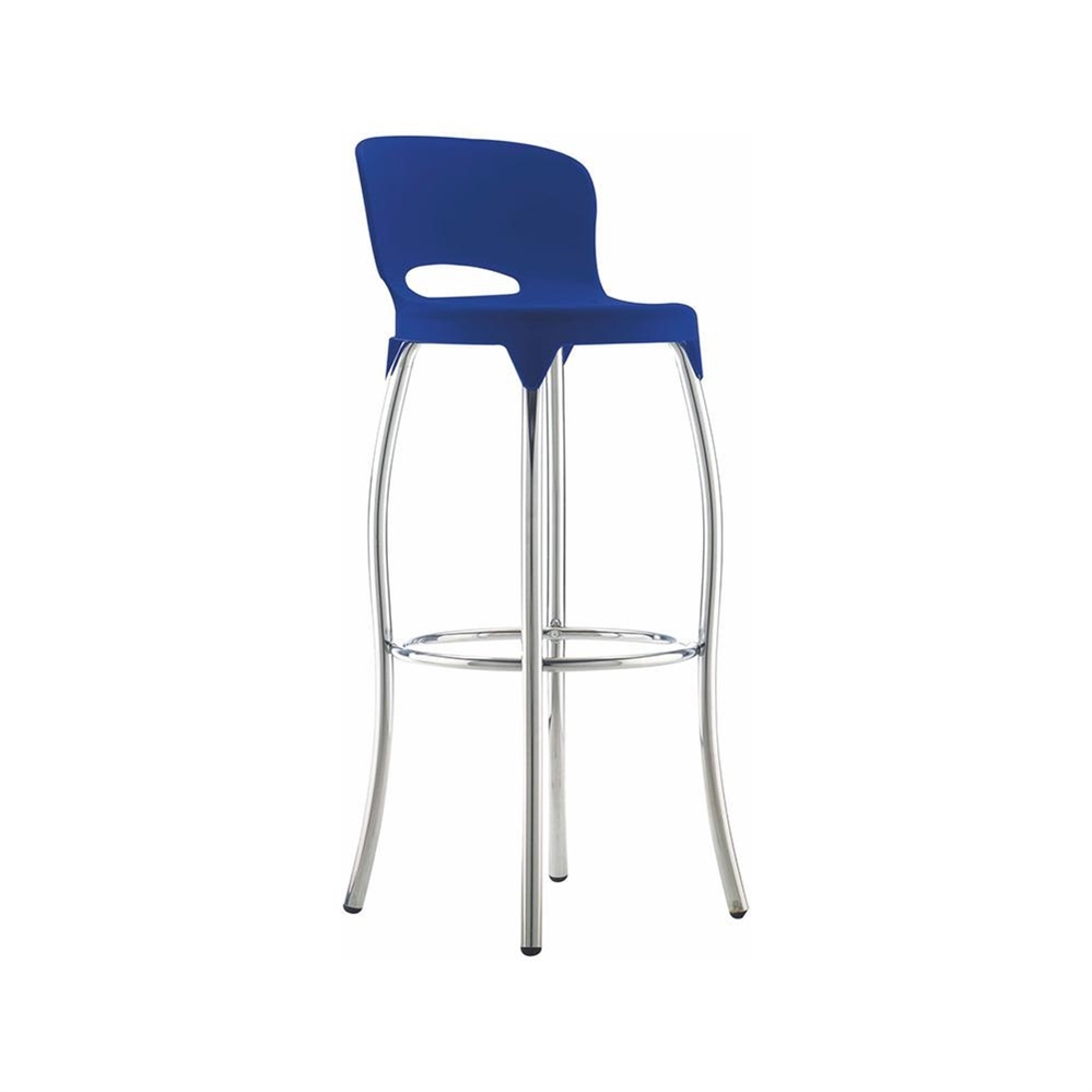 Sgabello alto 4 gambe con poggiapiedi con schienale blu