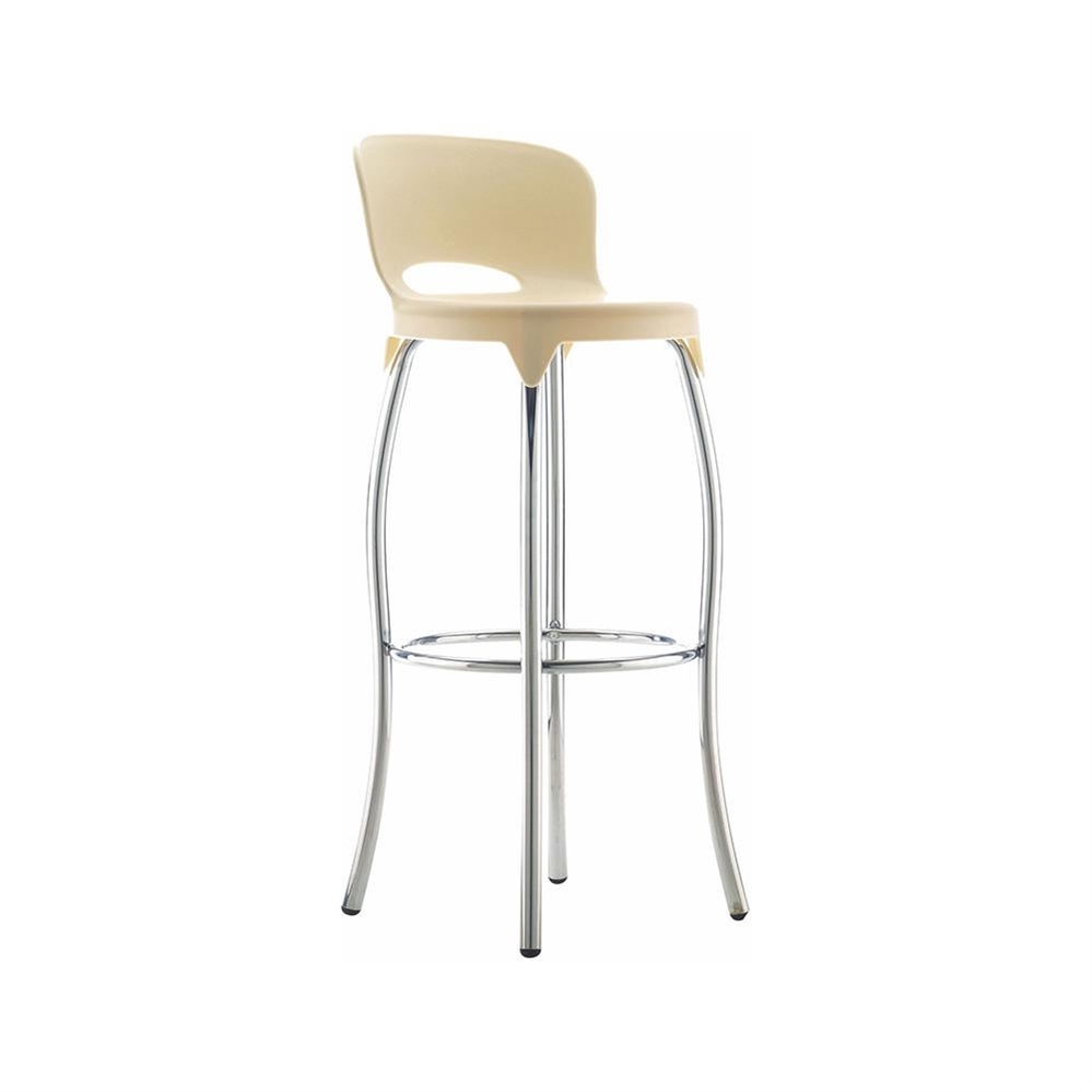 Sgabello alto 4 gambe con poggiapiedi con schienale beige