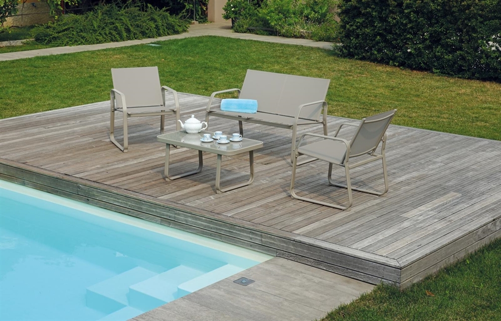 Set relax con divano 2 poltrone color tortora e tavolino