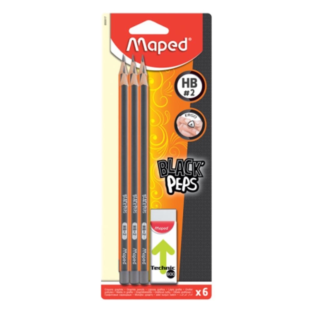 Maped Set 6 matite HB e gomma bianca