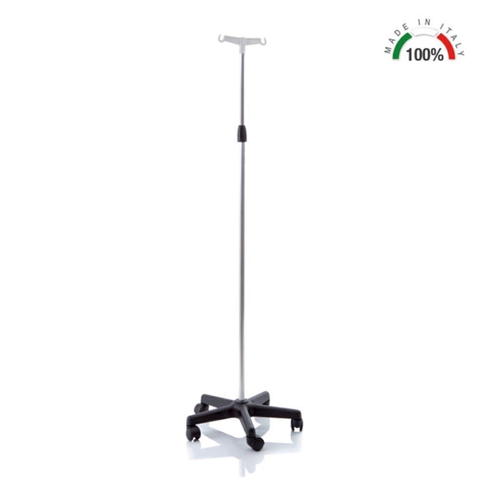Asta portaflebo 2 ganci con ruote in alluminio