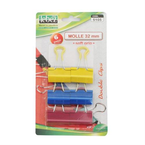 Lebez molle clip colorate in acciaio 32 mm con grip, 6 pezzi