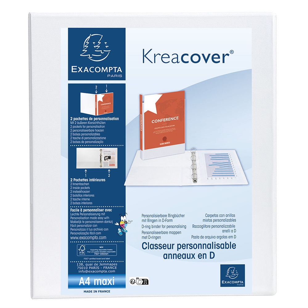 Exacompta Raccoglitore Personalizzabile 4 anelli, Dorso 4 cm