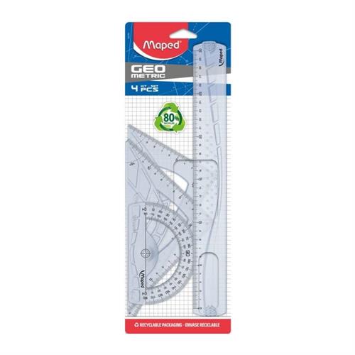 Maped Kit 4 pezzi Geometric (riga, goniometro e 2 squadre)