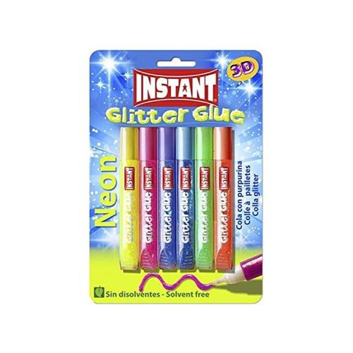 INSTANT Colla glitter Neon lavabile, 10.5 ml, 6 pezzi