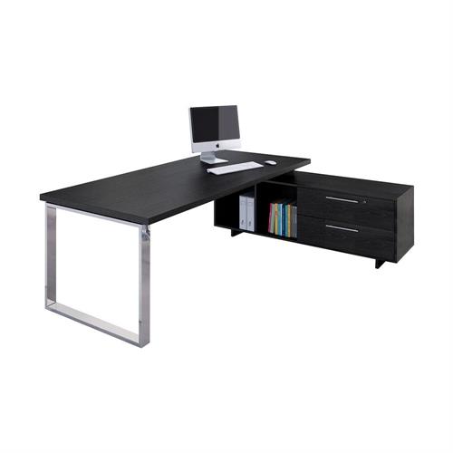 Scrivania 225x170x74h cm, con mobile, gamba ad anello, Nero