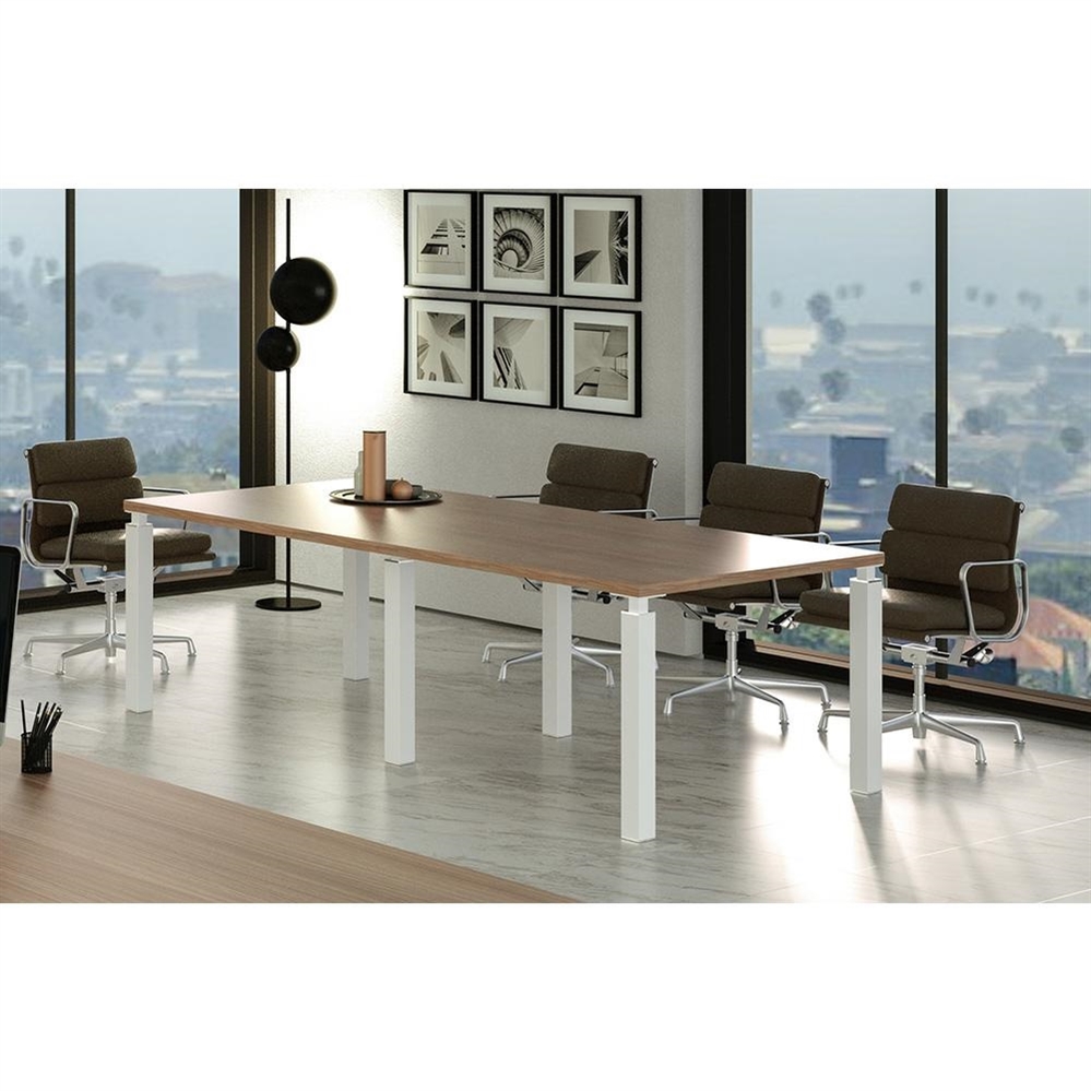 Tavolo Riunioni 220x100x74h cm piano Ciliegio, gambe bianche
