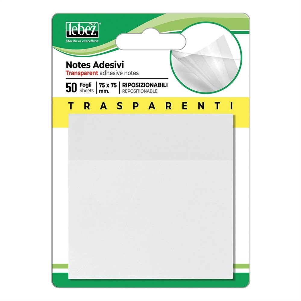 Lebez Foglietti adesivi trasparenti 75x75mm colori assortiti