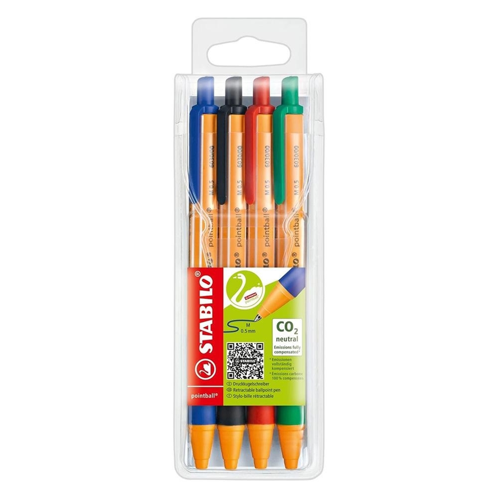Stabilo Pointball Penna sfera a scatto CO2 Neutral, 4 pezzi