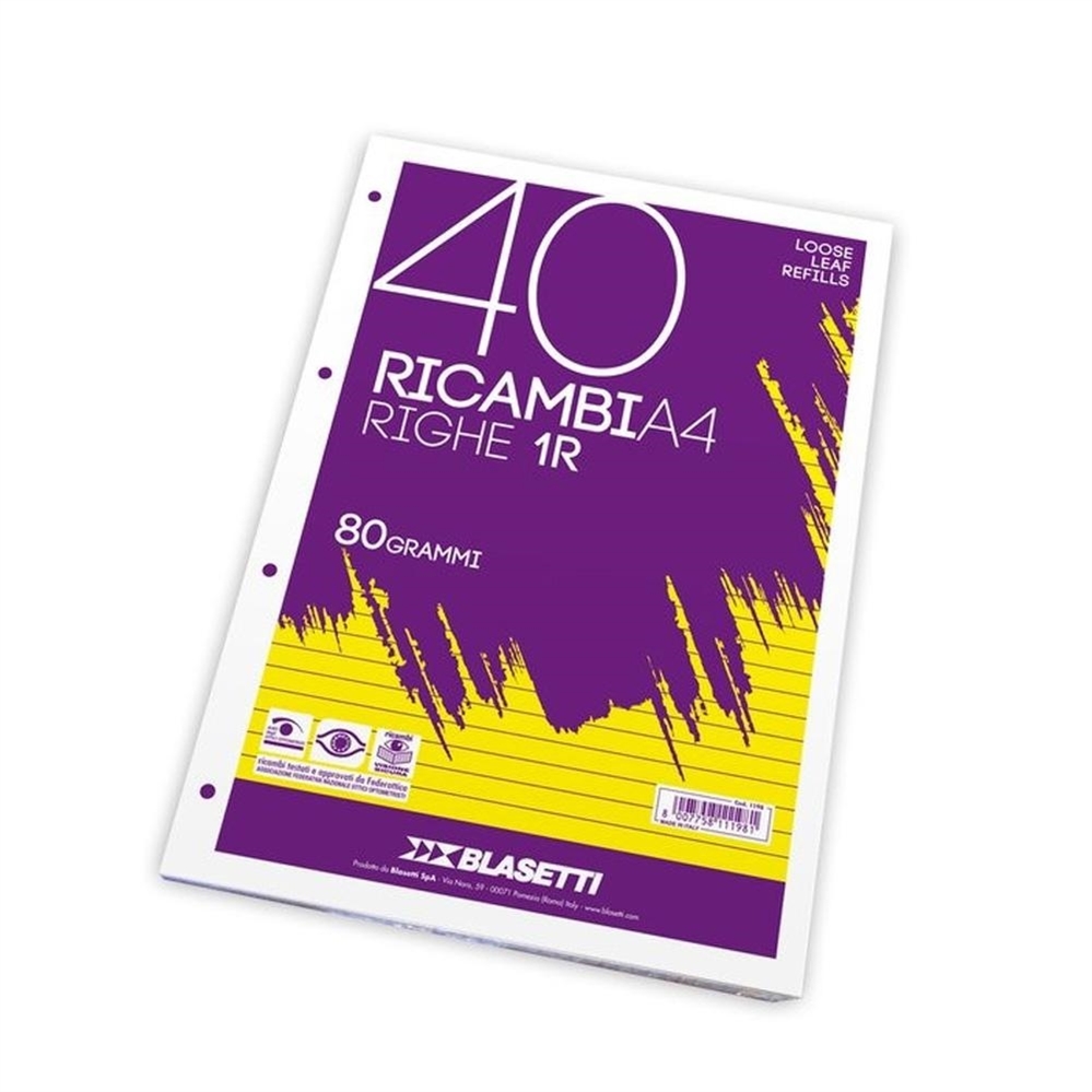 Blasetti Ricambi A4, 80 grammi, a righe, 40 fogli