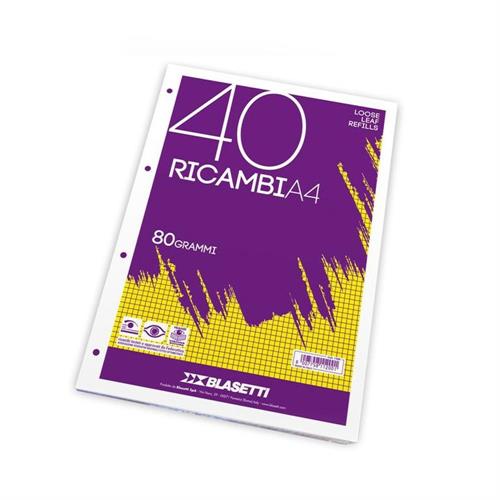 Blasetti Ricambi A4, 80 grammi, a quadretti, 40 fogli