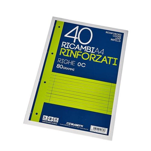 Blasetti Ricambi Rinforzati A4, 80 gr, a righe, 40 fogli