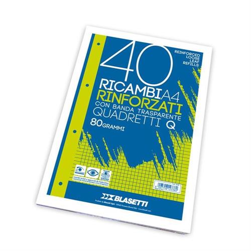 Blasetti Ricambi Rinforzati A4, 80 gr, a quadretti, 40 fogli
