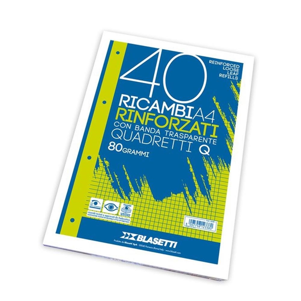 Blasetti Ricambi Rinforzati A4, 80 gr, a quadretti, 40 fogli