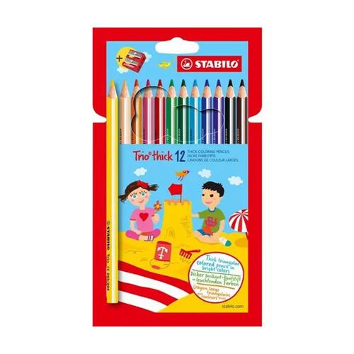 Stabilo Trio Thick Pastelli colorate triangolari, 12 pezzi