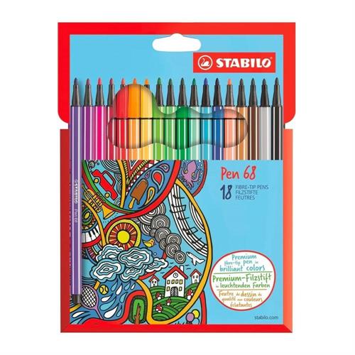 Stabilo Pen 68 Pennarelli con punta in fibra, astuccio 18 pz