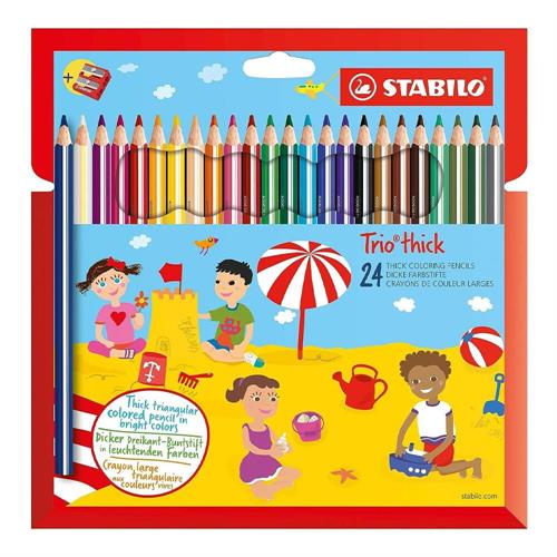 Stabilo Trio Thick Pastelli triangolari con temperino, 24 pz