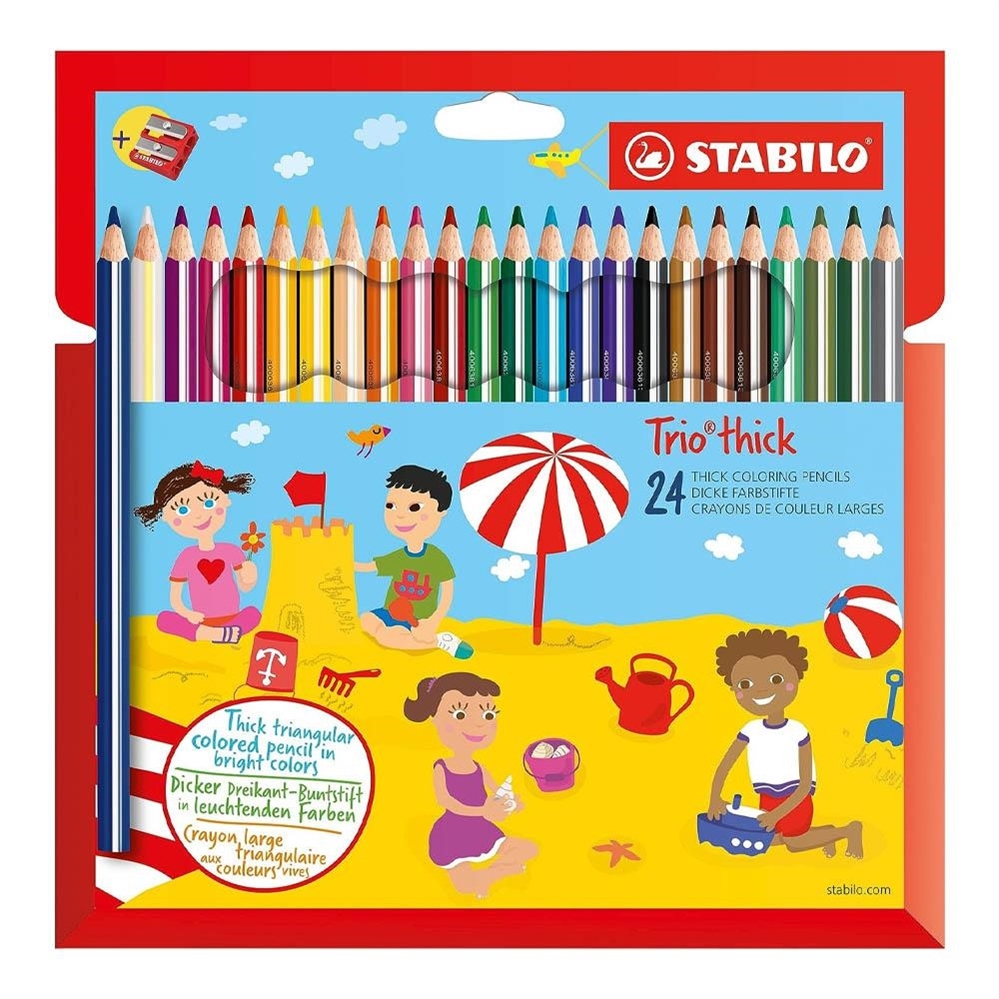 Stabilo Trio Thick Pastelli triangolari con temperino, 24 pz