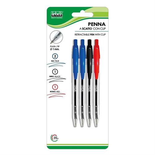 Lebez Penna sfera a scatto, blister 4 pezzi