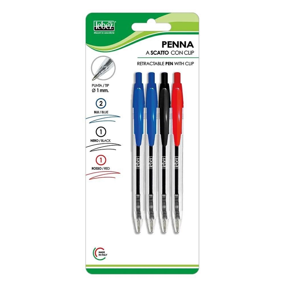 Lebez Penna sfera a scatto, blister 4 pezzi