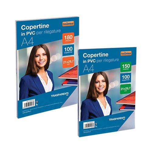 Copertine PVC A4 per rilegare, Trasparente 150 micron, 100 pezzi