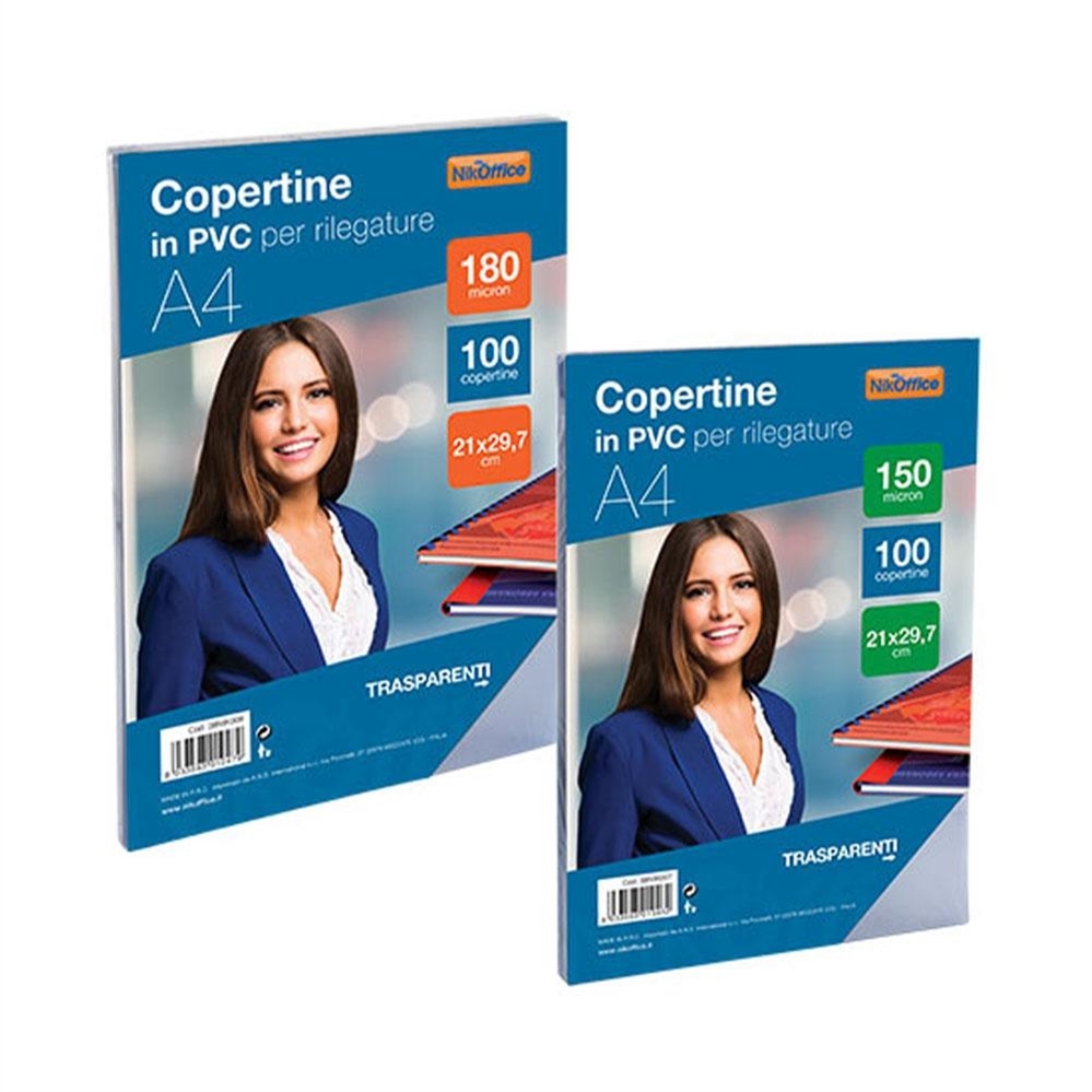 Copertine PVC A4 per rilegare, Trasparente 150 micron, 100 pezzi