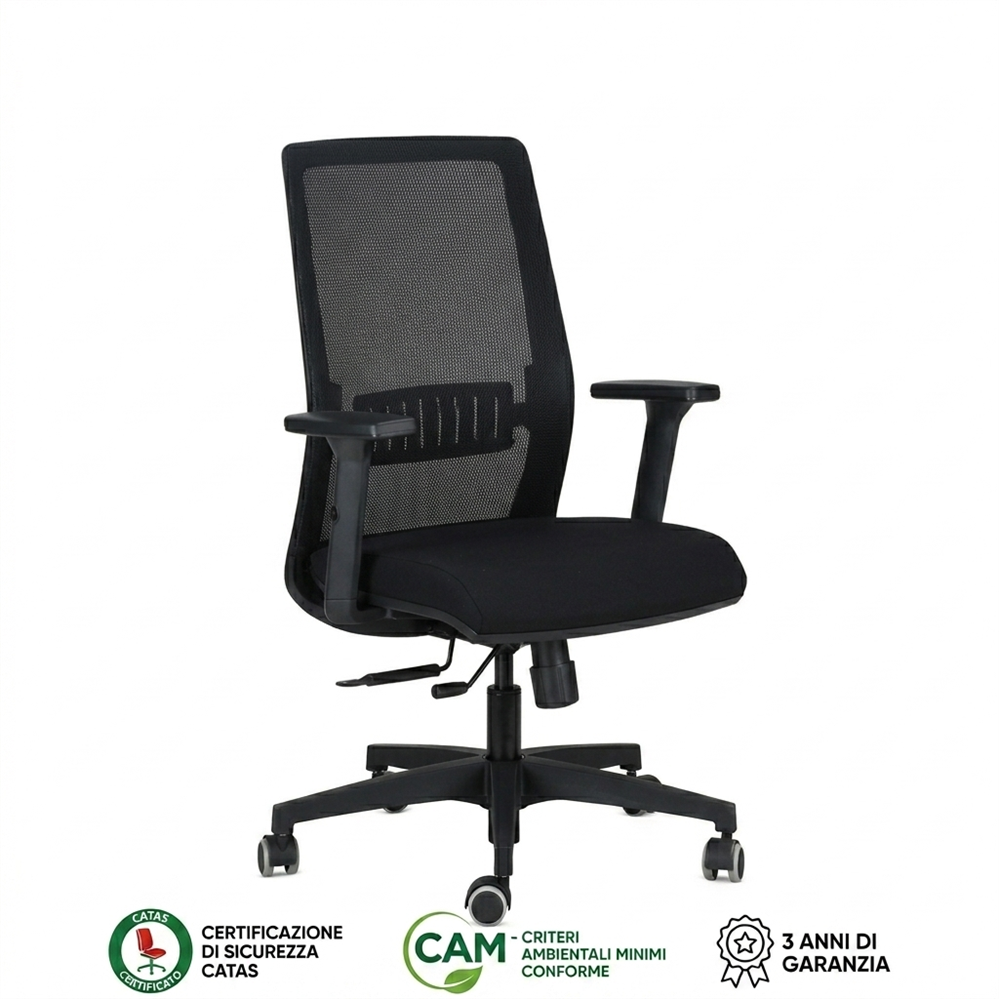 MONE Poltrona operativa ergonomica, schienale in rete, Nero