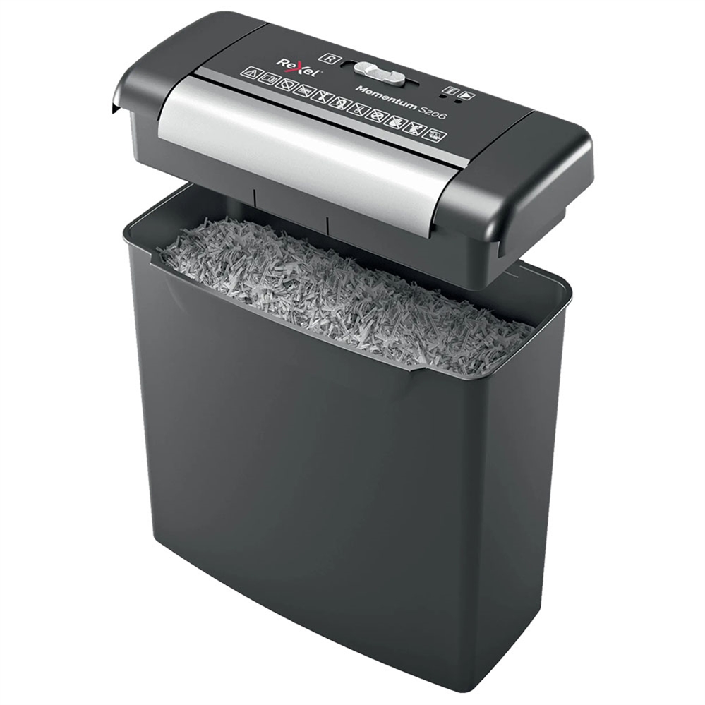 Distruggidocumenti Rexel Momentum S206, taglio a strisce, 6 fogli