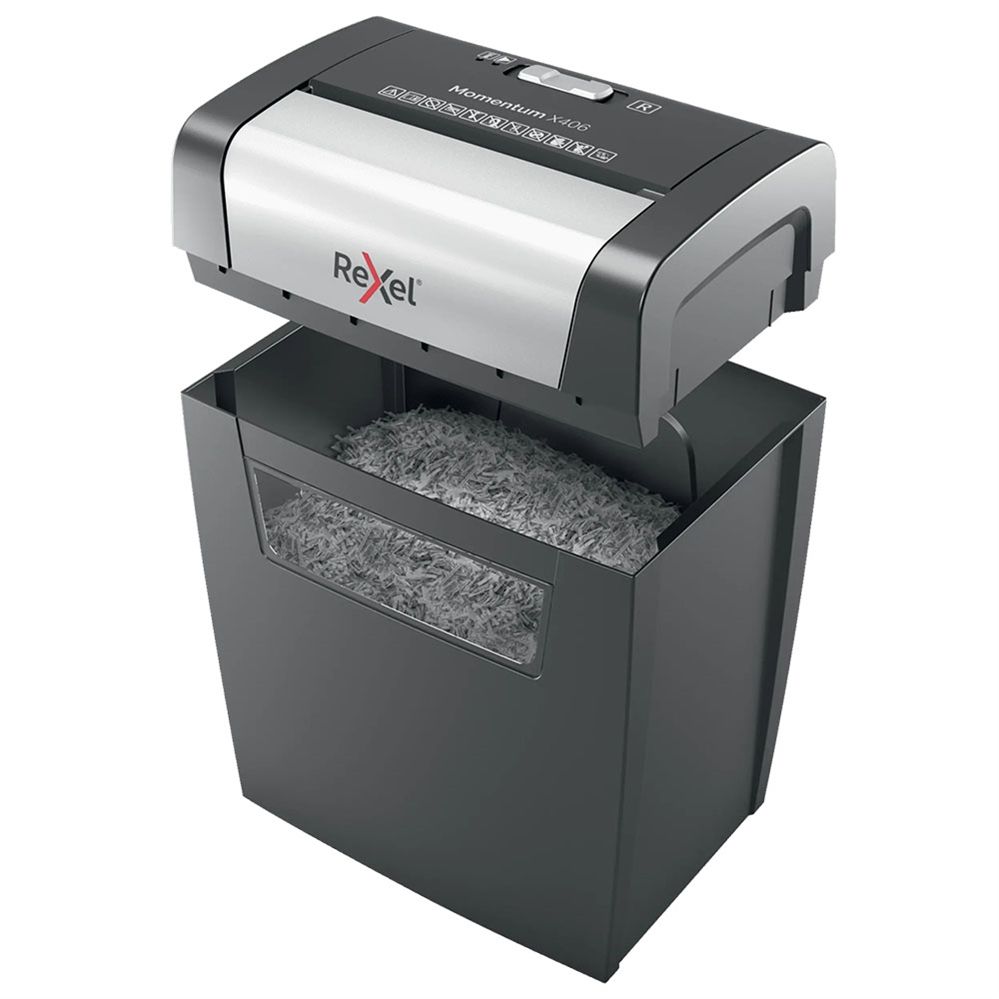Distruggidocumenti Rexel Momentum X406, taglio a frammenti, 6 fogli