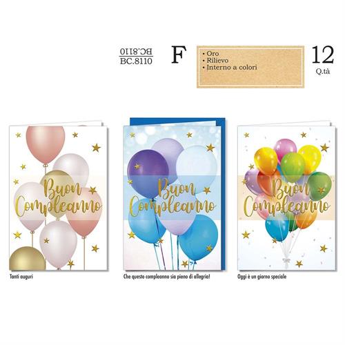 Cromo Biglietti Compleanno palloncini, 12 Pezzi
