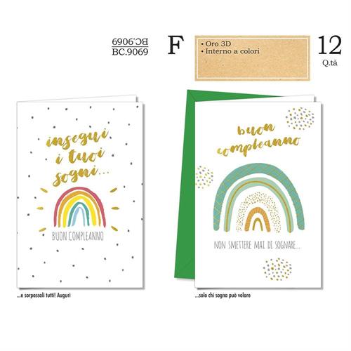 Cromo Biglietti Compleanno arcobaleno, 12 Pezzi
