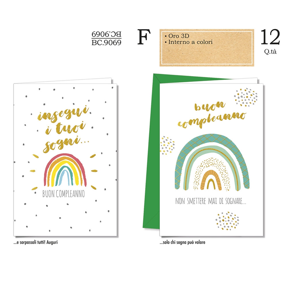 Cromo Biglietti Compleanno arcobaleno, 12 Pezzi