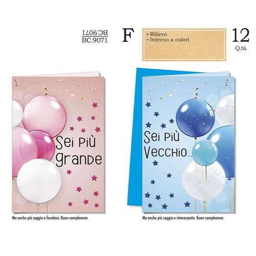 Cromo Biglietti Compleanno Palloncini, 12 Pezzi