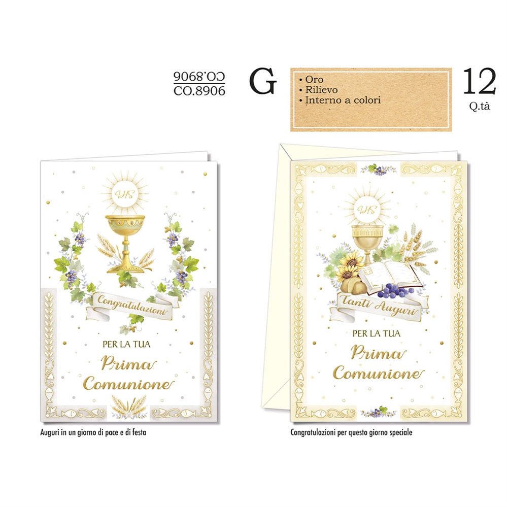 Cromo Biglietti Comunione, 12 Pezzi