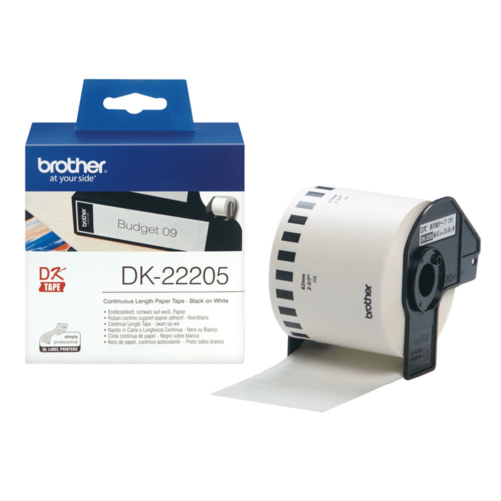 BROTHER Rotolo etichette in carta DK-22205 Nero su bianco, 62 x 30,48 mm
