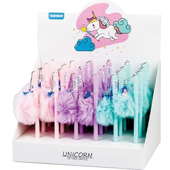CENTRUM Penna a sfera Unicorn Pompon, inchiostro blu 0,7 mm, 24 pezzi