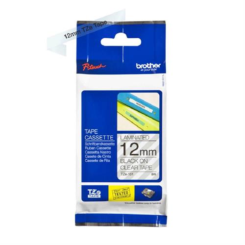 BROTHER TZe-131 Nastro etichettatrici, 12 mm x 8 m, Nero su trasparente