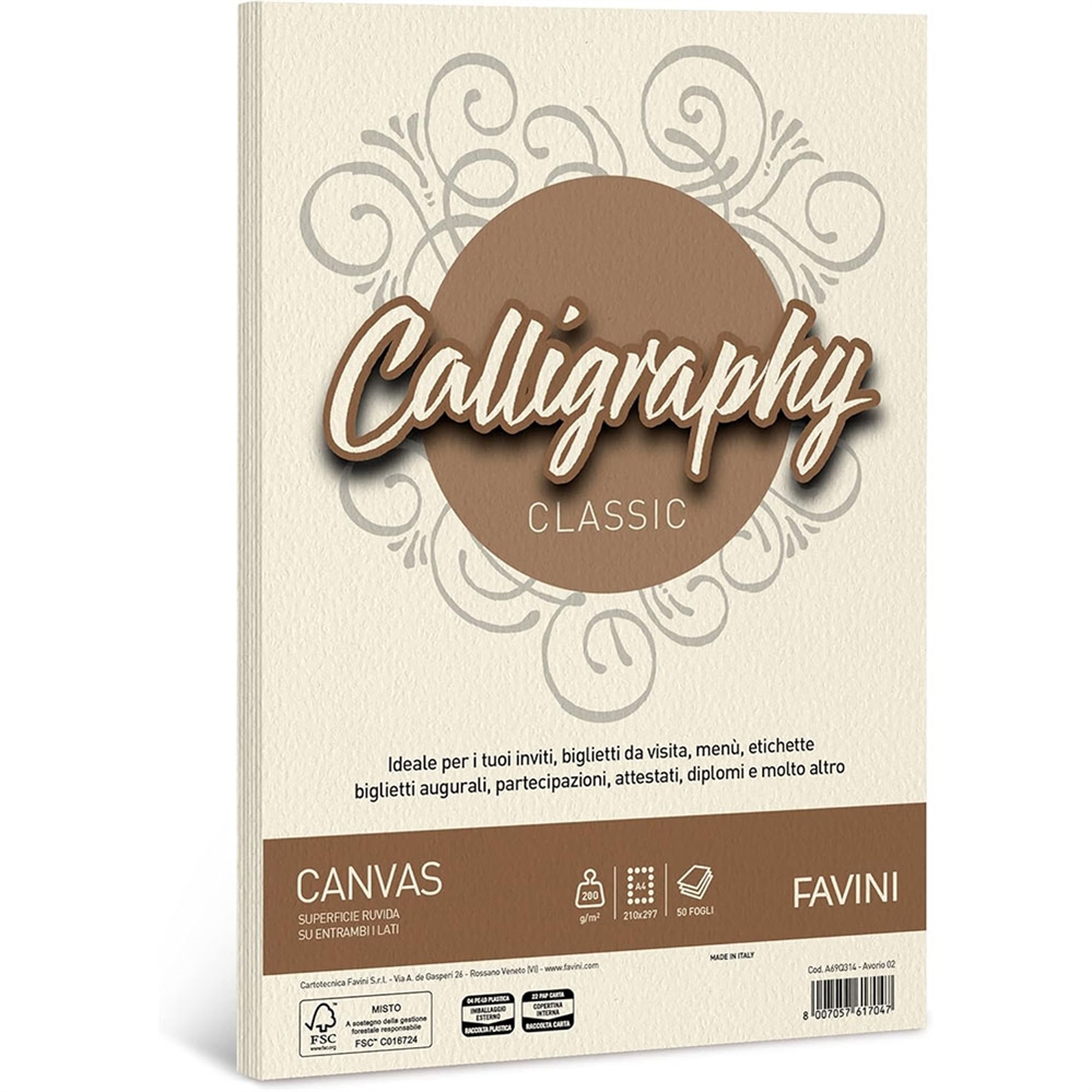 FAVINI Calligraphy Carta canvas A4 200 gr Avorio
