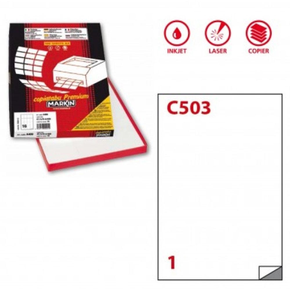 MARKIN Etichette bianche A4, 210x297 mm, senza margine, 100 etichette