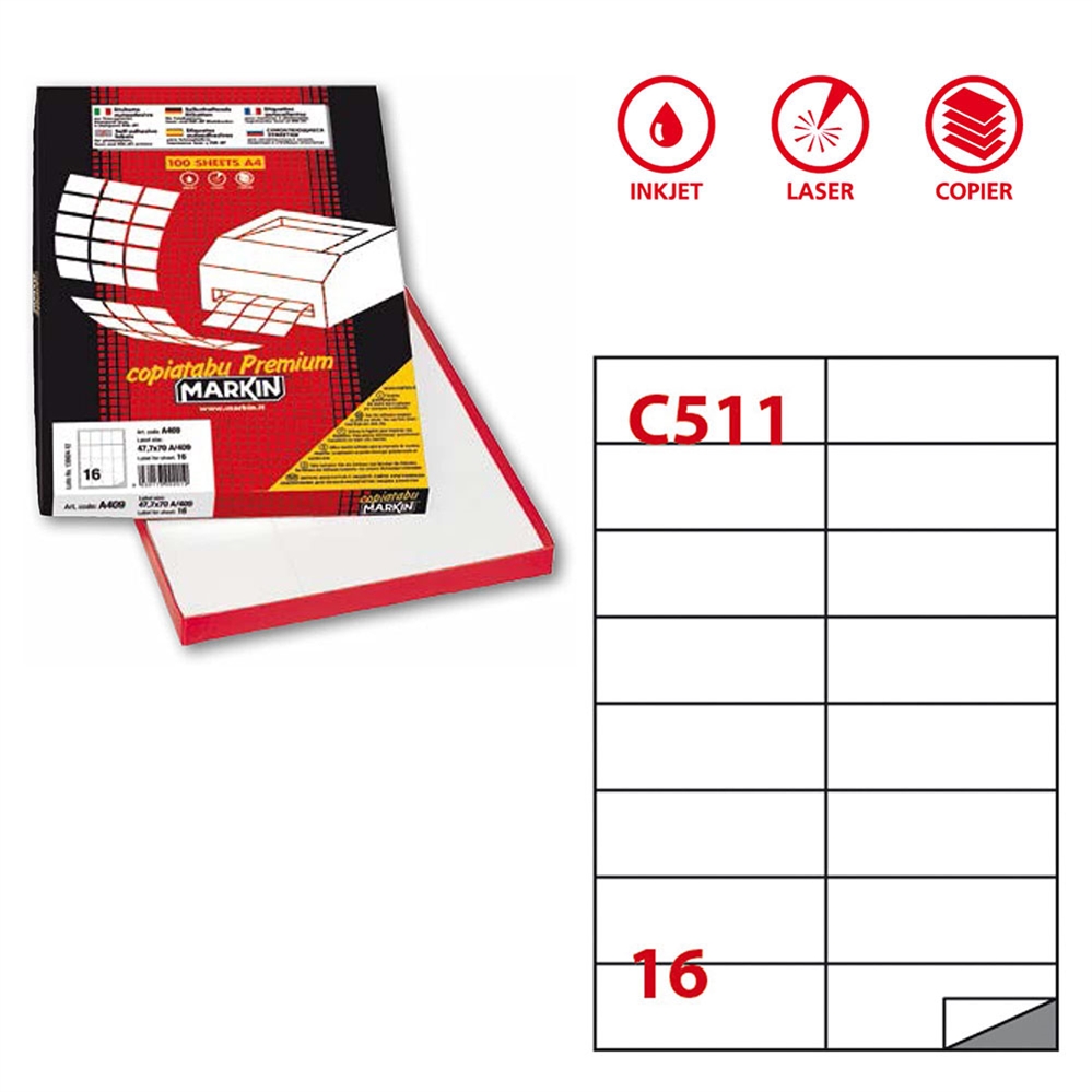 MARKIN Etichette bianche A4, 105x37 mm, senza margine, 1600 etichette
