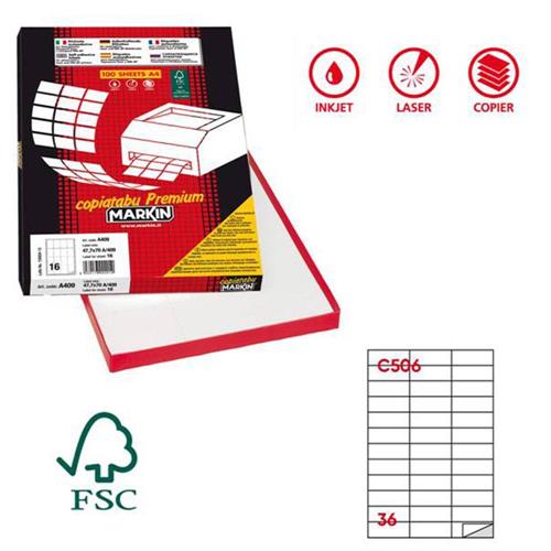 MARKIN Etichette bianche A4, 70x25 mm, senza margine, 3600 etichette