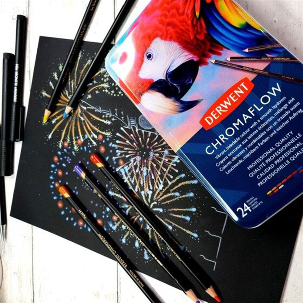 DERWENT Chromaflow Matite colorate, confezione in metallo da 24 pezzi