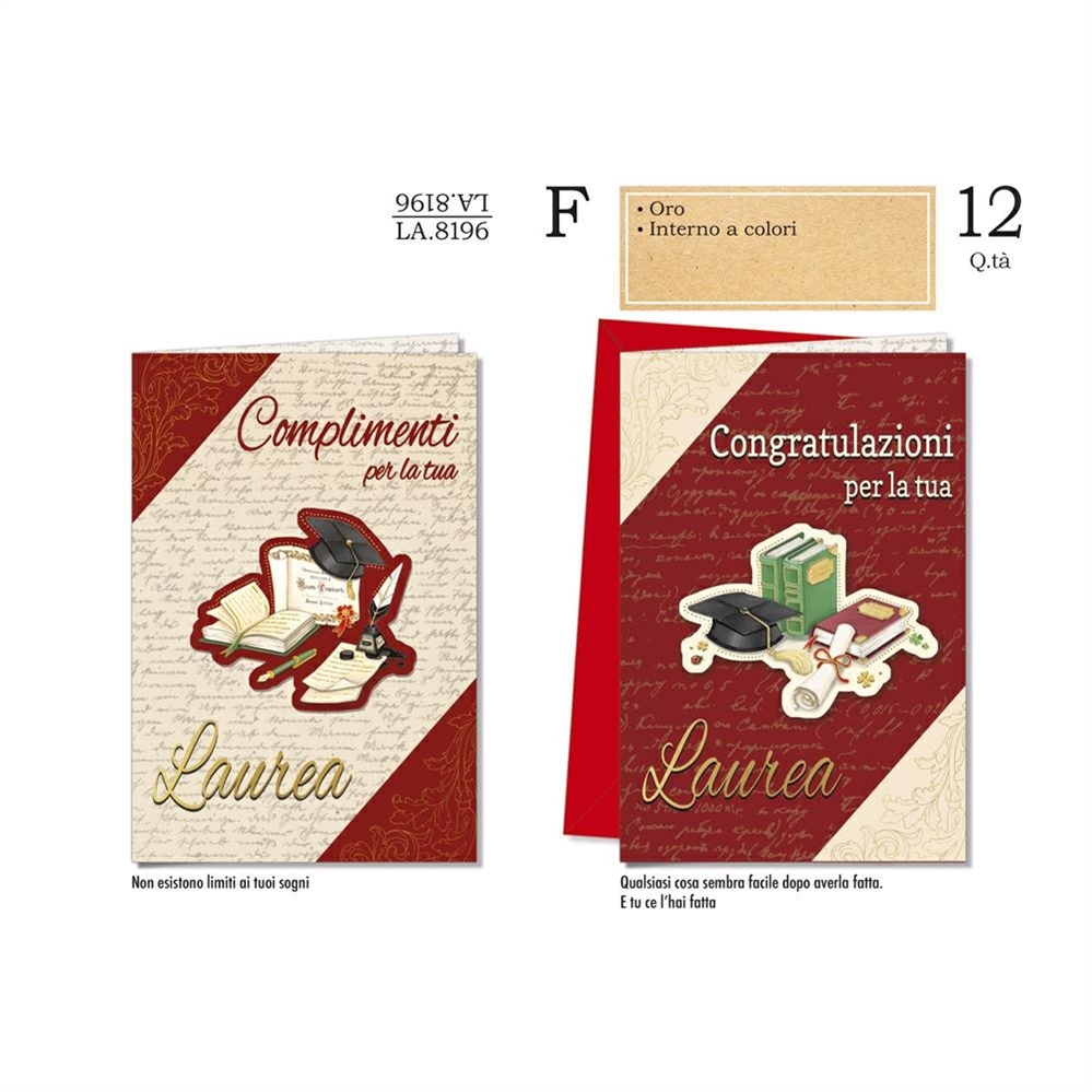 Cromo Biglietti augurali Laurea classico, 12 Pezzi