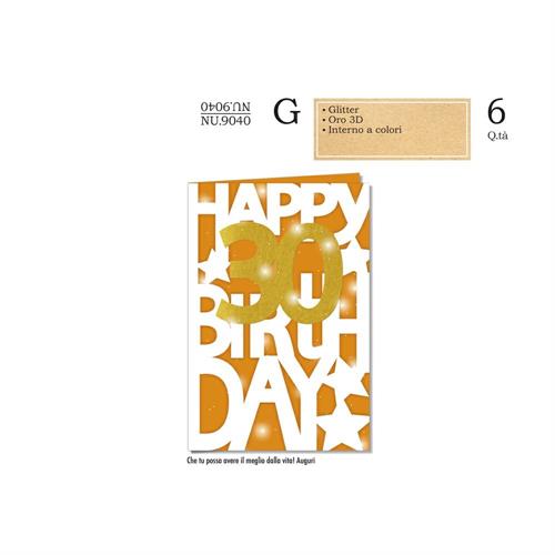Cromo Biglietti augurali Numero 30 glitter, 6 Pezzi
